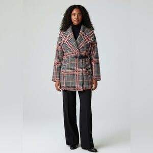 Ellen Reyes Woman Plaid Belted Fleece Coat‎ Jacket - size 1X